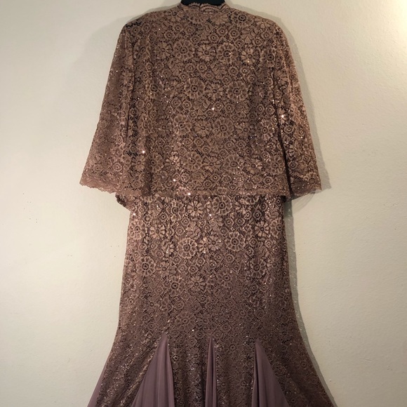 R & M Richards Sequins & Lace Dark Mocha Formal Gown & Jacket - Picture 9 of 16